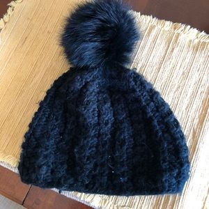 Fleece lined winter hat with real fur Pom pom